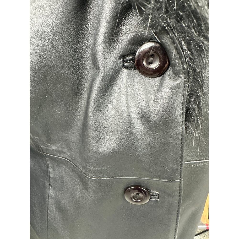 Vintage Terry Lewis Classic Luxuries S Long 100% Leather Coat Faux Fur Collar - Picture 5 of 10